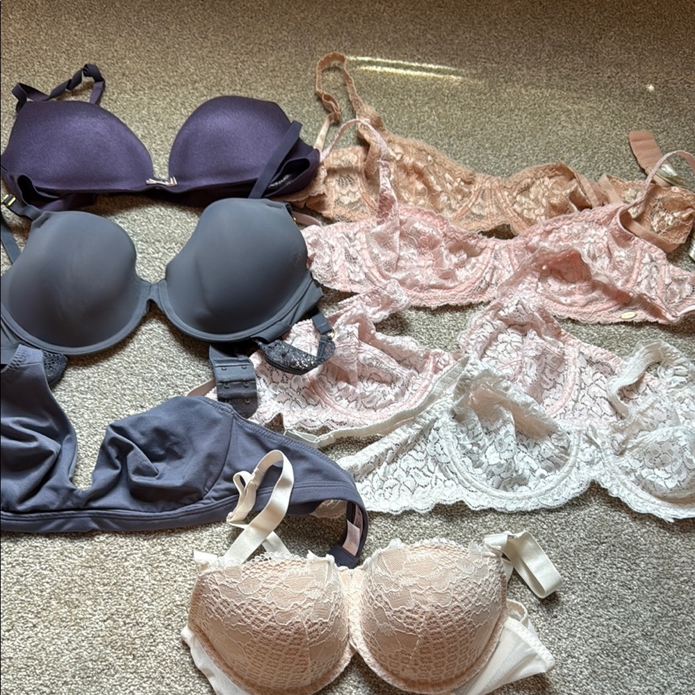 Elegant Lace and Satin Bra Set - Purple, Gray, Pink, White